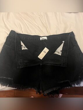 ASKK NY Black Distressed High-Rise Denim Shorts